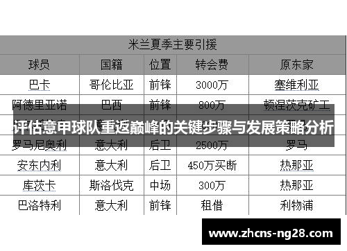 评估意甲球队重返巅峰的关键步骤与发展策略分析
